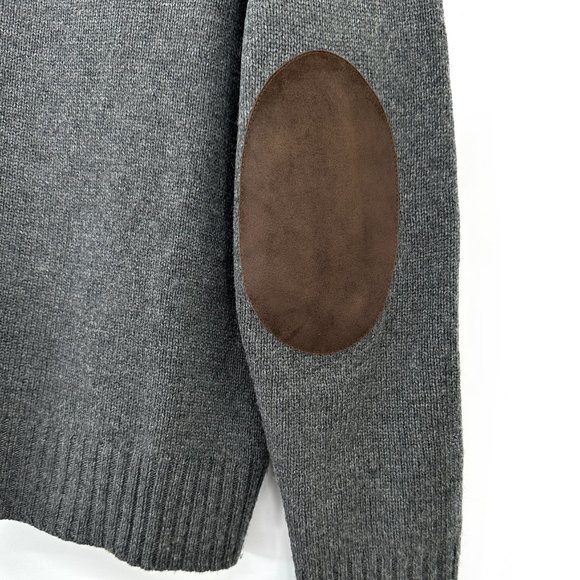 Polo Ralph Lauren Gray Real Suede Trimmed Wool Crewneck Knit Sweater sz M - Picture 3 of 5